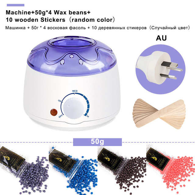 electric Mini Wax-melt Heater Machine 4 Bags Wax Bean 10 Wood Stickers Hair Removal Machine Waxing Kit Calentador de cera