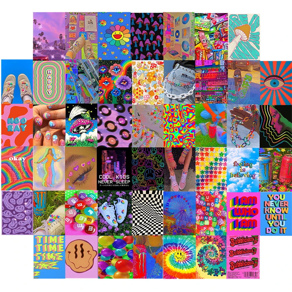 50pcs color style aesthetic mushroom picture for wall collage print room decorations for boys wall art prints for bedroom decor wall stickers aliexpress