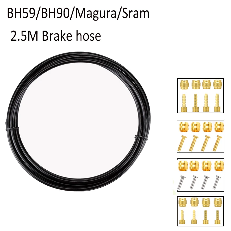 Mountain Bicycle Disc Brake Bicycle Disc Brake Mountain Bike Disc Brake Hydraulic Disc Brake Hose Oil Tube Pipe 5mm MTB Bicycle Brake Hosing Cable Set BH59 BH90 Connector 2.5M for Shiamno Sram MAGURA