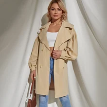 Ladies Casual Retro Long Trench Coat With Belt Double-breasted Women's Trench Coat 2021 Autumn Chic Office Jacket Ladies Jacket