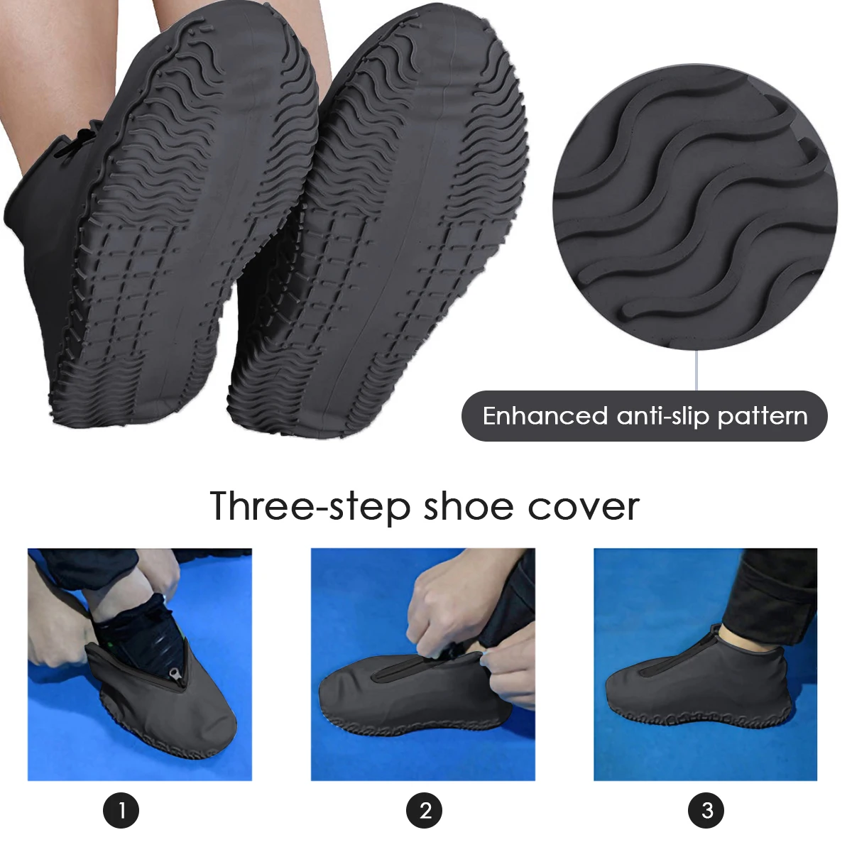Unisex Zipper Reusable Shoe Covers Waterproof Galoshes Rubber Boots Women Anti-slip Covers For Shoes Men Silicone Shoe Protector