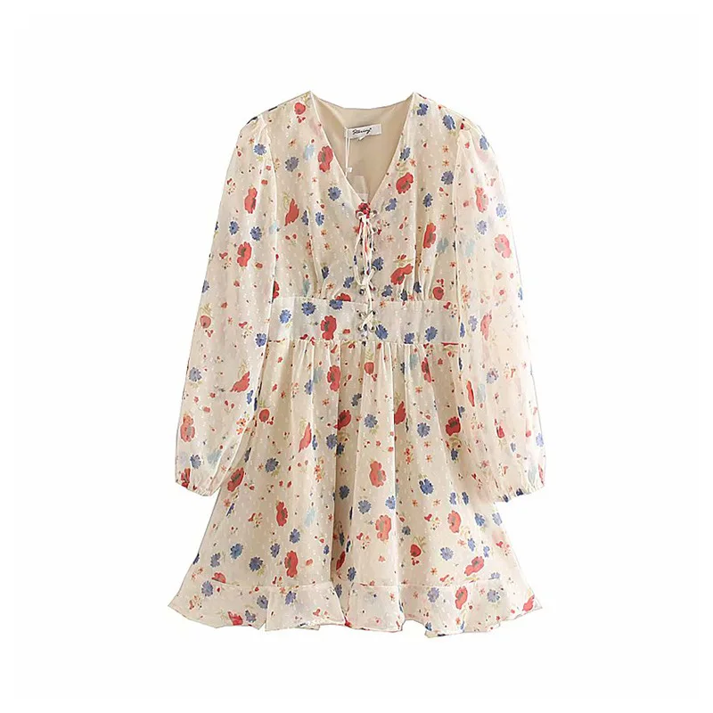 

Autumn New Style Chiffon Floral Waist Hugging Dress Women's Summer Slimming Sweet Fairy Skirt CHIC Gentle Immortal