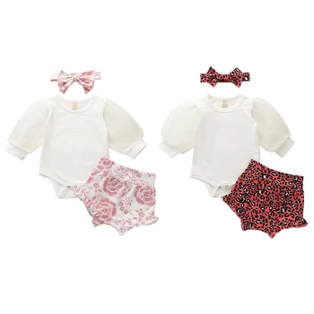 

Baby Girls Clothes 3Pcs Long Sleeve T-shirt+Leopard Short Pants+Headband Infant Baby Girls Clothing Set01