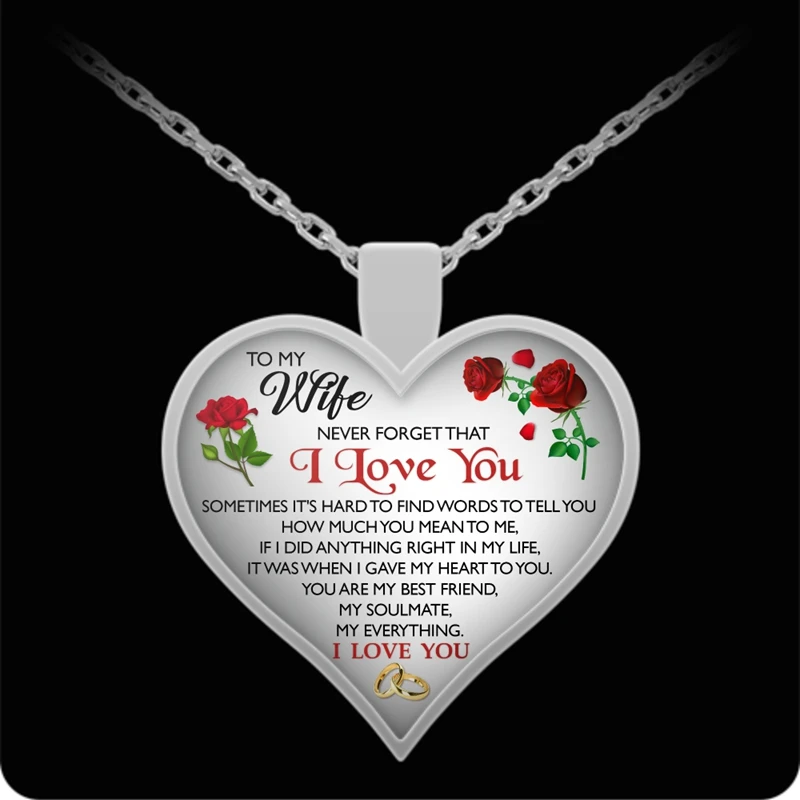 To My Wife Romantic Heart Necklace Rose 