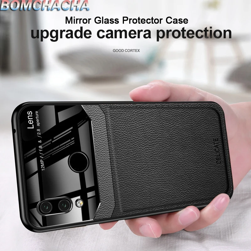 

Luxury case For Xiaomi Redmi Note 7 Leather Mirror glass Silicone case For Xiaomi Redmi Note 7 7 Pro Shockproof Phone Cover