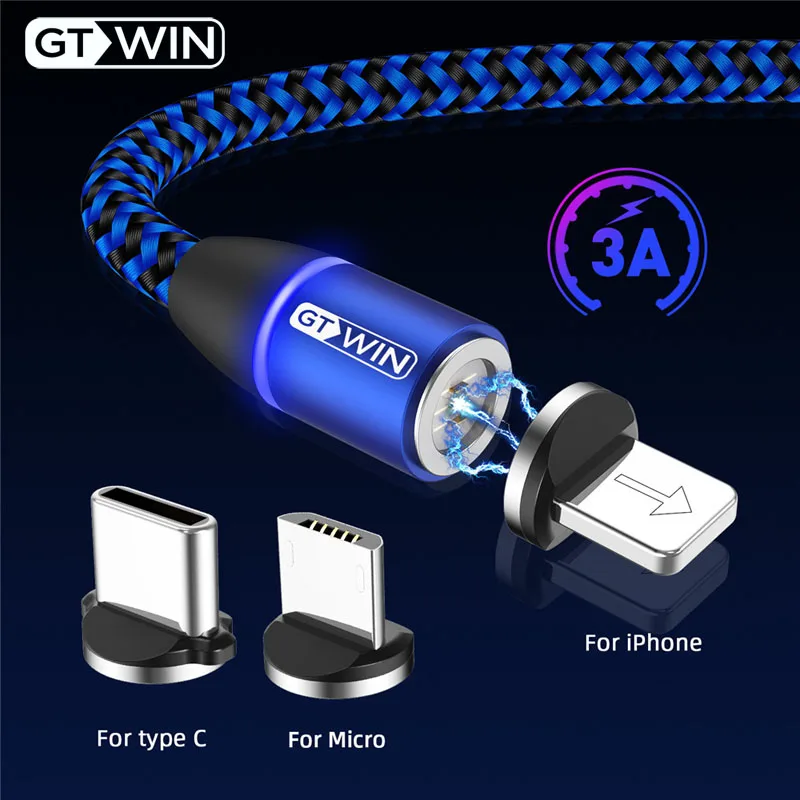 GTWIN 1 м 2 м Магнитный кабель Micro usb type C Быстрая зарядка Micro usb type-C Магнитный зарядный провод usb для iphone 11 X Xr usb кабель