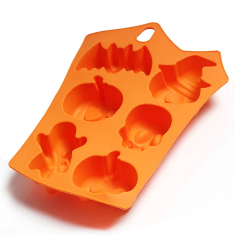 1pcs 6 Grids Pumpkin Bat Skull Ghost Shape Halloween Silicone Mold Candy Chocolate Pudding Mold for Halloween Party Decoration - Цвет: 1pcs