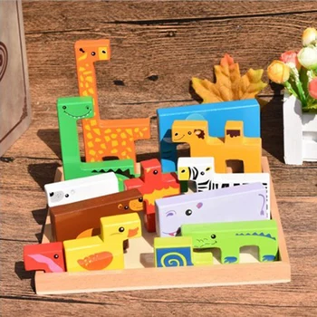 

Cartoon Animal Vehicle Wood Puzzles 3D Puzzle Jigsaw Toys For Children Intelligence Development Kids Baby Early Educational Toy