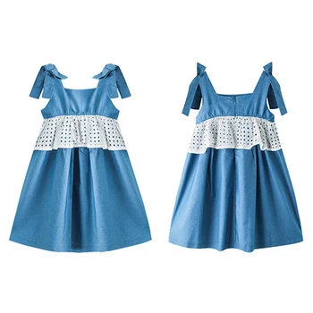 

sleeveless denim dress age for 6 - 16 yrs teenage girls ruffle bow princess gowns 2020 new summer big girls simple loose frocks