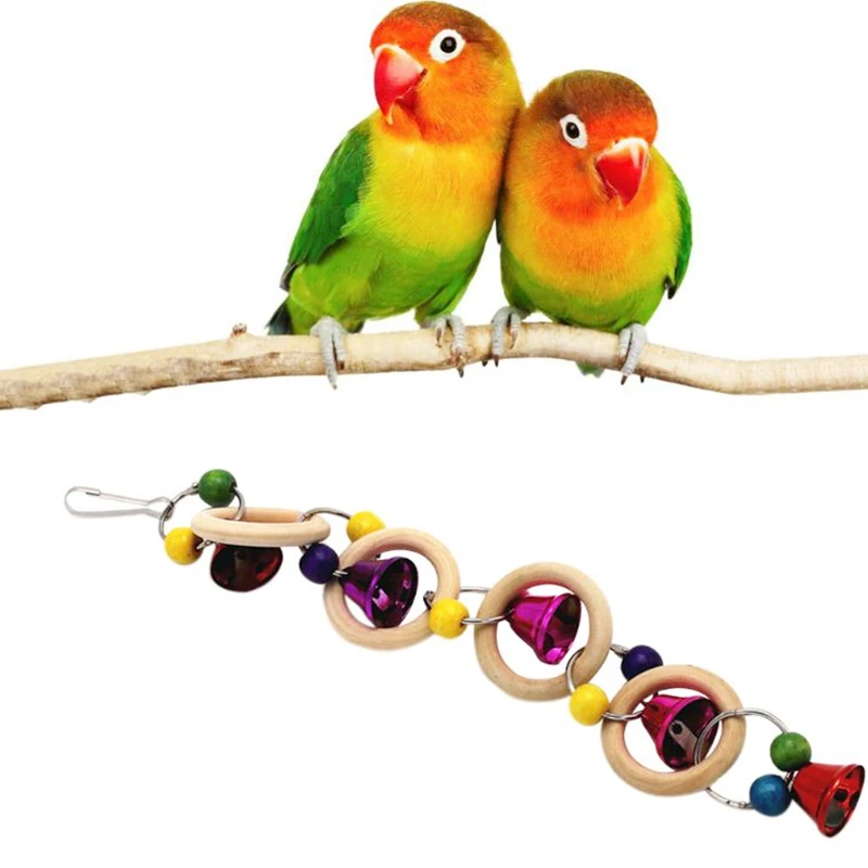 1 pcs Parrot Toys Wooden Rings Bells Hanging Cage Bird Parakeet Swing Chewing Bite Pendant Bird cage accessories Toys Supplies