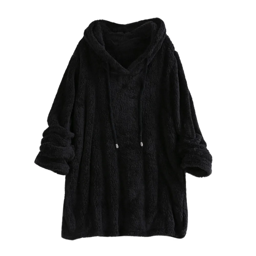 JAYCOSIN fashion ladies long-sleeved soft plush pullover sweatshirt solid color warm casual hooded sweatshirt autumn winter