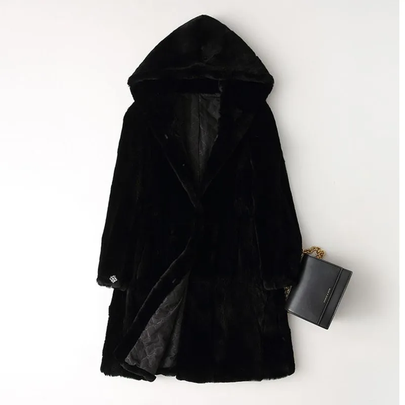 

Lady's Winter Dress Women's Rex rabbit fur mid-length coat Winter Korean new style fashionable hooded coat