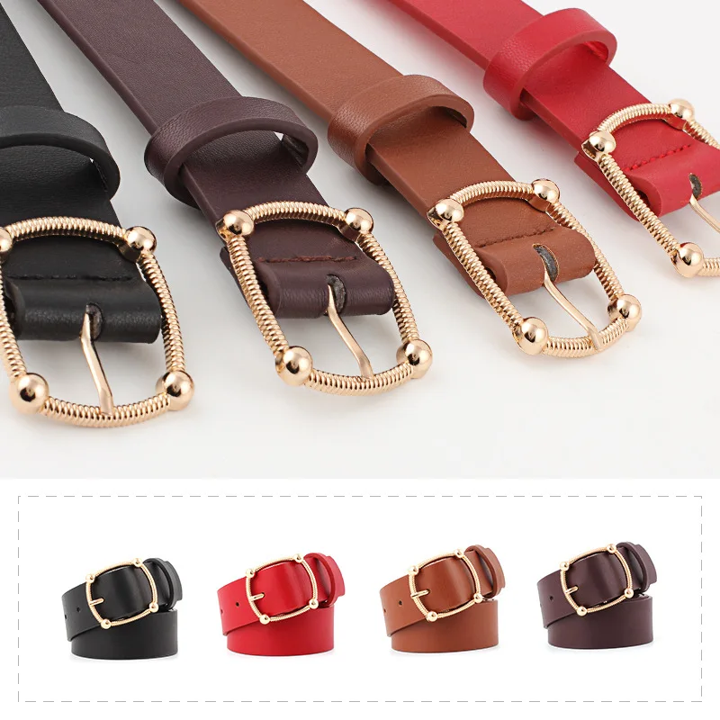 

Fashion Vintage Imitation Leather Belts Personality Head Buckle Needle Pin Buckle Casual Style Luxury Womens Ceinture For Jeans