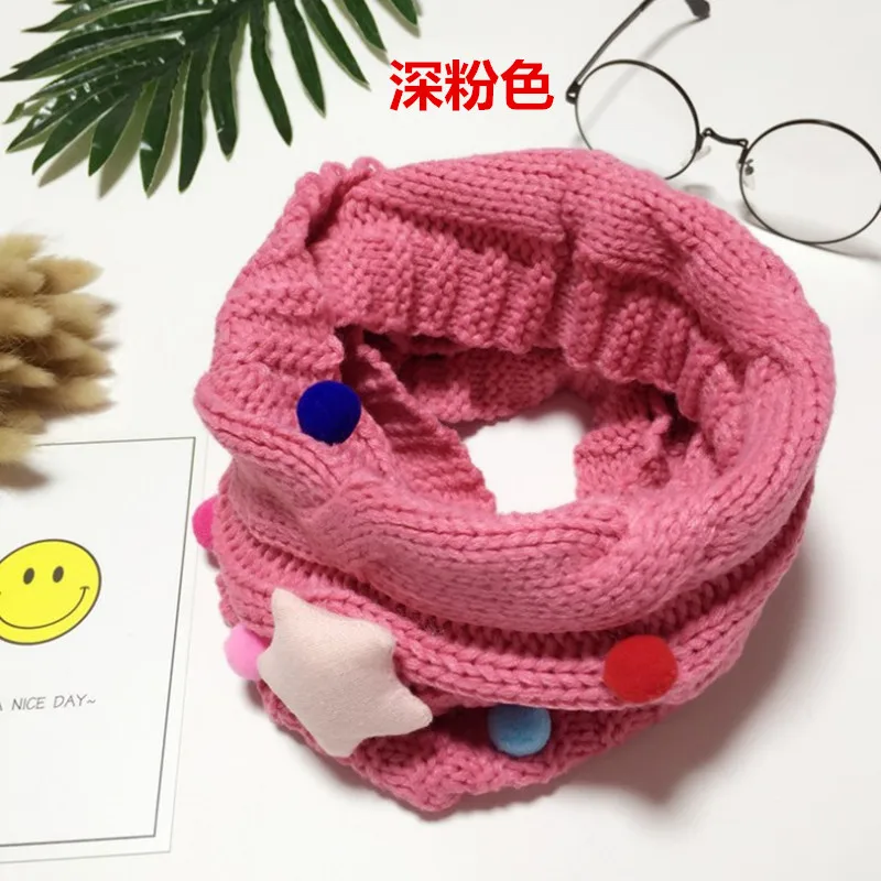 Милый Звездный Детский шарф Pum вязаные шарфы для девушек зимние уплотнительные хомут для шеи теплые аксессуары для одежды - Цвет: dark pink