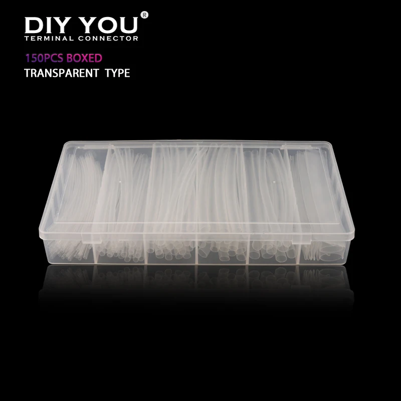 

Набор прозрачных термоусадочных трубок в коробке 150 шт., высококачественные изолированные полиолефиновые термоусадочные трубки для провод...