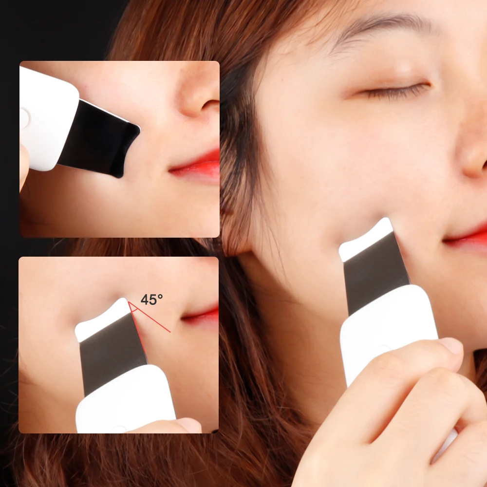  Portable Ultrasonic Skin Scrubber Facial Pore Cleaner Massage Ultrasonic Deep Cleaning Machine Rech