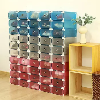 

Plastic Clear Drawer Shoe Rack Household Stackable Home Shoe s Box Space Saving Foldable Storage Container Colorful