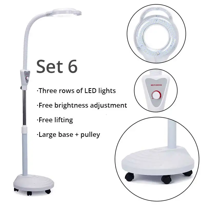 Set 6 220V 3X Circline светодиодный светильник увеличительное Стекло холодной вытертые штаны Управление пол бестеневые лампа лупа для Красота для салонов ногтей и тату - Цвет: Set 6