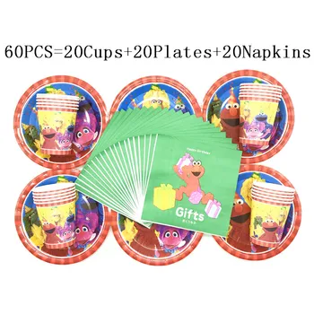 

40/60Pcs Hot Cartoon Sesame Street Birthday Party Decorations Supplies Cups Plates Napkins Disposable Tableware Sets Supply
