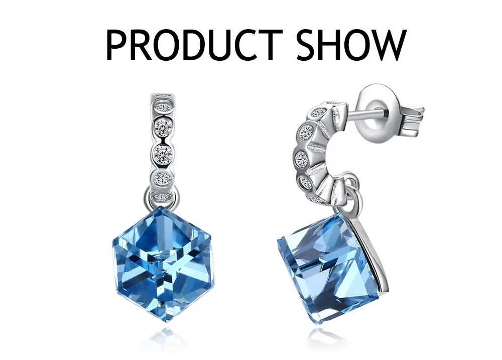 Square Crystal Stud Earrings Real 925 Sterling Silver Jewelry Romantic Earrings For Women Elegant Party Birthday Wedding (1)