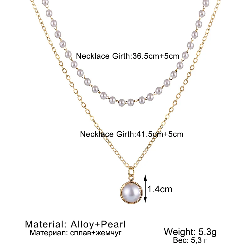 Vienkim 2020 New Double Layer Chain Gold Color Choker Necklace Women Korean Style Pearl Pendant Necklace Fashion Jewelry Collar