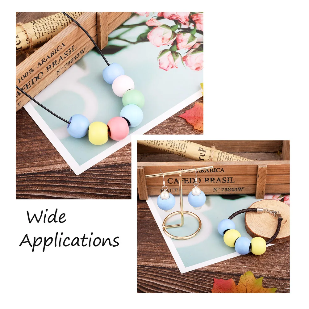 120Pcs 15.5x20mm Mixed Color Wooden Large Hole Beads Natural Wood Round Bead Spacer Ball For Bracelet DIY Jewelry Making