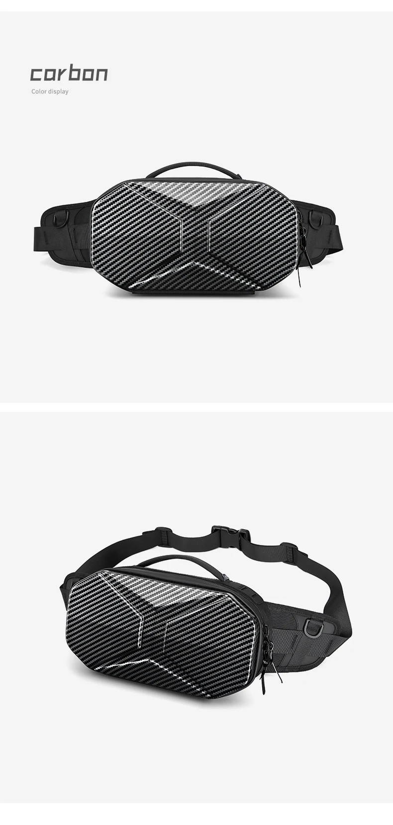 Neouo Carbon Fiber Hard Shell Handle Stylish Fanny Packs Various Views