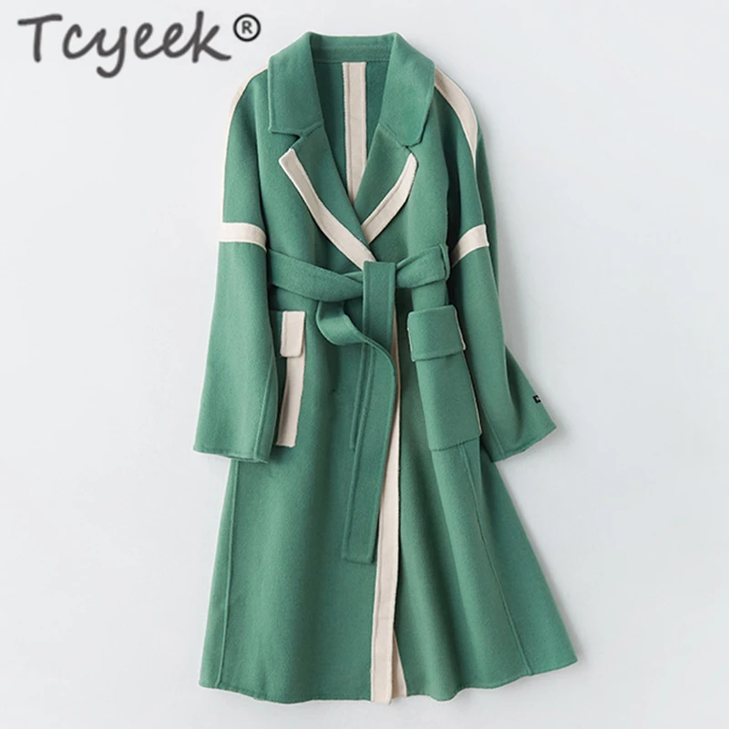 

Tcyeek Elegant Autumn Womens Coats Winter Wool Coat Female Long Woolen Jacket Fashion Clothes 2019 Vintage Belt Overcoat 810