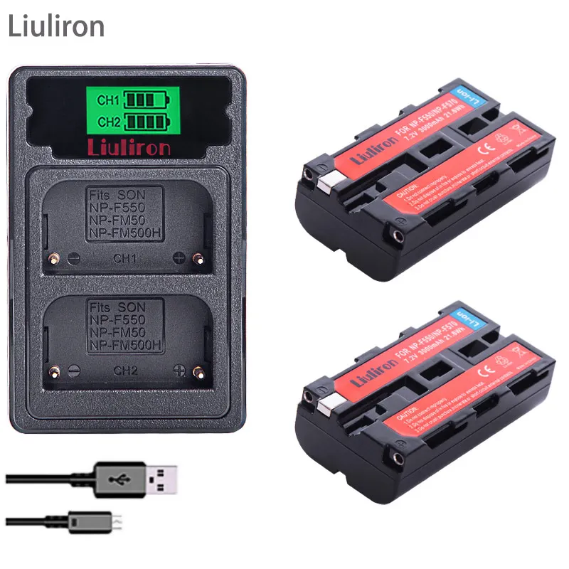 NP-F550 NP F570 NP-F530 NP-F570 NP F550 NP-F750 Батарея 3000 мА/ч+, светодиодный USB Dual Зарядное устройство для sony CCD-SC55 CCD-TRV81 MVC-FD81 - Цвет: charger and 2battery