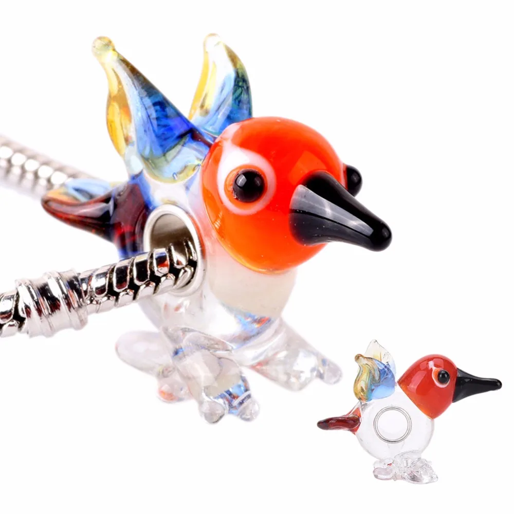 1PC Glass Bead Animals Bird Charm Sterling Silver Core For Bracelet Charms Fit Women Bangles Necklace DIY Jewelry Making
