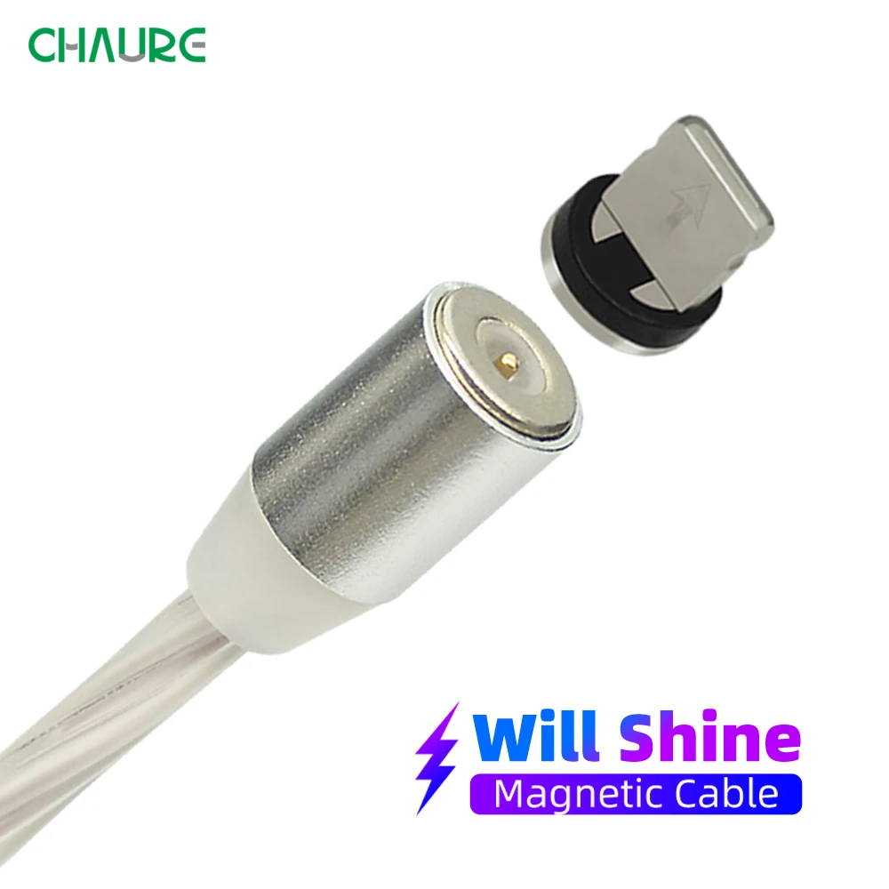 

CHAURE Magnetic cable for lightning LED light flow line 2A Fast Charging Data Cable for iphone 8-pin Blue 1m Magnet Charger Cord