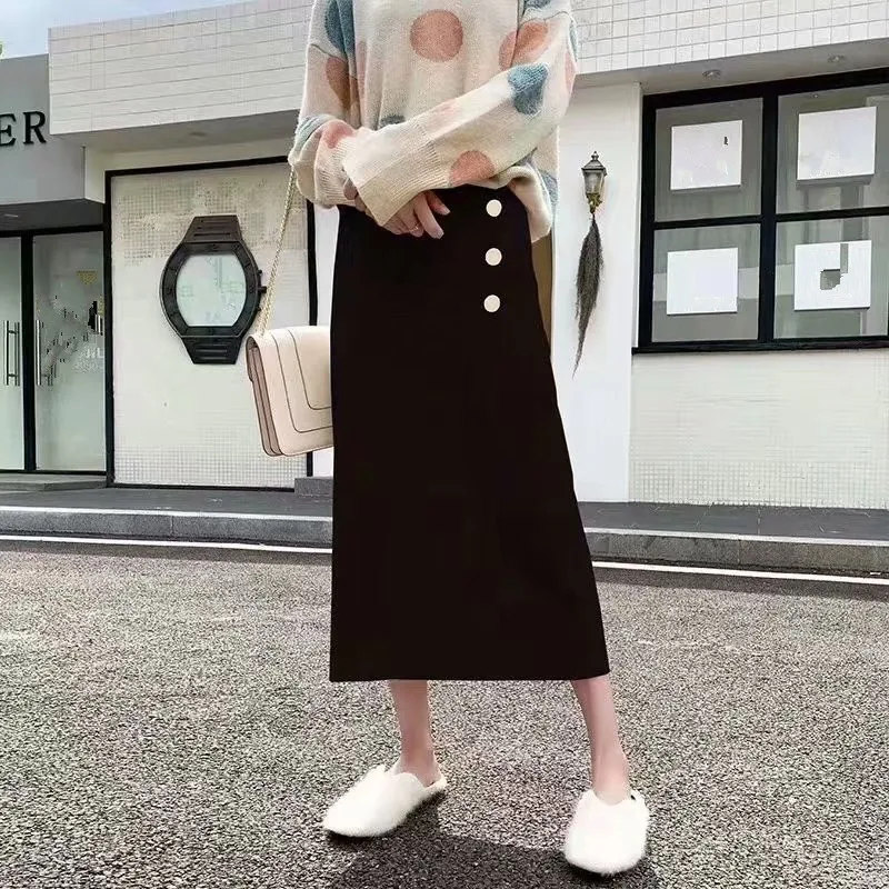 Spring and Autumn Wool Medium-length Skirt Knitted Long Skirt Autumn and Winter Half-length Skirt Loose Straight Cylinder Long W