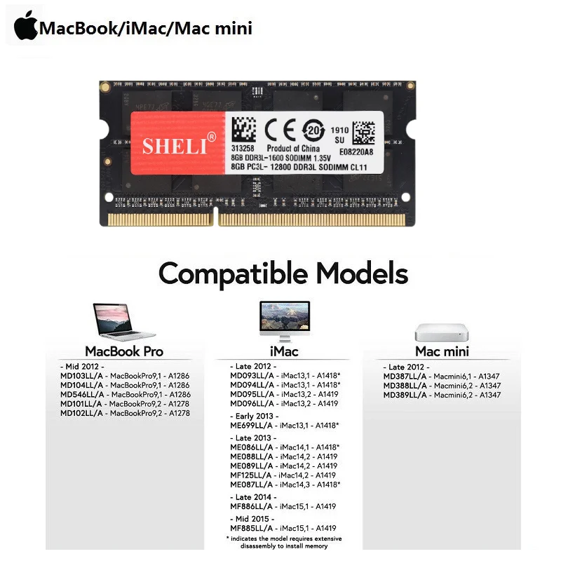 SHELI 8GB PC3L 12800 DDR3L 1600MHz память для MacBook Pro Mid 2012 13 &quotA1278|Оперативная память| |