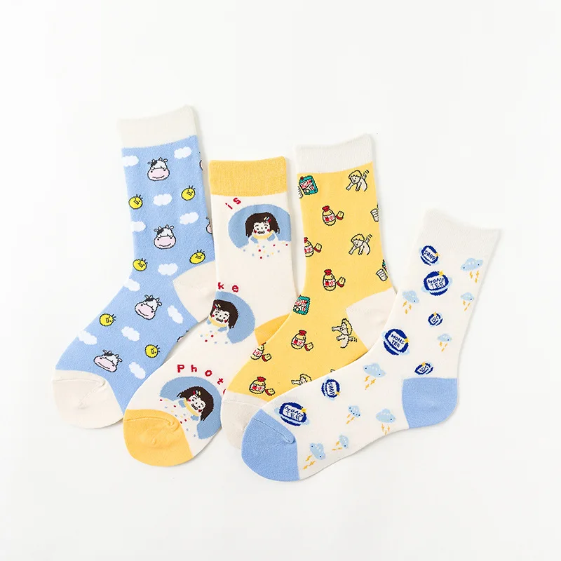 New Spring Women's Cotton Socks Fashion Cartoon Couple Sock Lady Wear-resistant Sports Socks