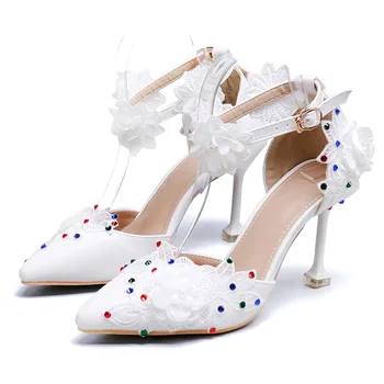 

Elegant Woman High Heels Wedding Bride Shoes Buckle Strap Party Shoes Strange Style Pointed Toe Ladies Pumps