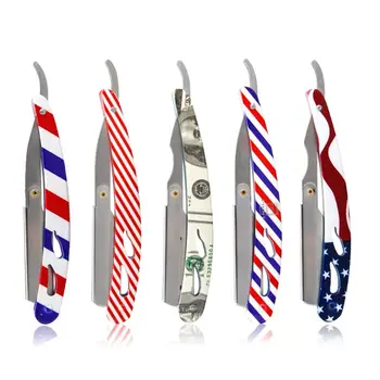 

Men Classic Barber Manual Folding Beard Razor Stripes US Flag Dollar Print Stainless Steel Shaving Knife Hair Removal Tools