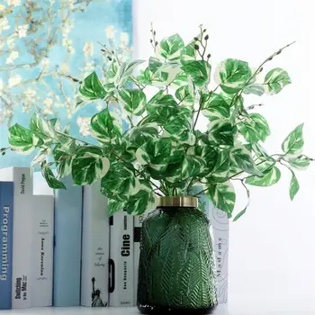 

2PCS Artificial Plant Scindapsus Aureus Faux Leaf Stem Artificial Greenery Artificial Silk Green Leaf Fake Bonsai Tree Plant