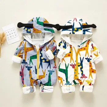 

Newborn Baby Jumpsuits Spring Baby Boy Girl Clothes Cartoon Pattern Rompers Cute Costume Toddler Hooded Rompers Infant Clothes