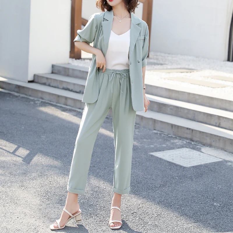 Женский винтажный Костюм-двойка однобортный Повседневный блейзер с высокой