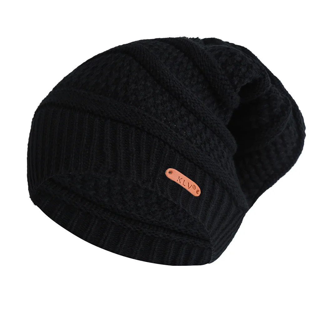 Black KLV New Men Women Baggy Warm Crochet Winter Wool Knit Ski Beanie Skull Slouchy Caps Hat - Цвет: Black