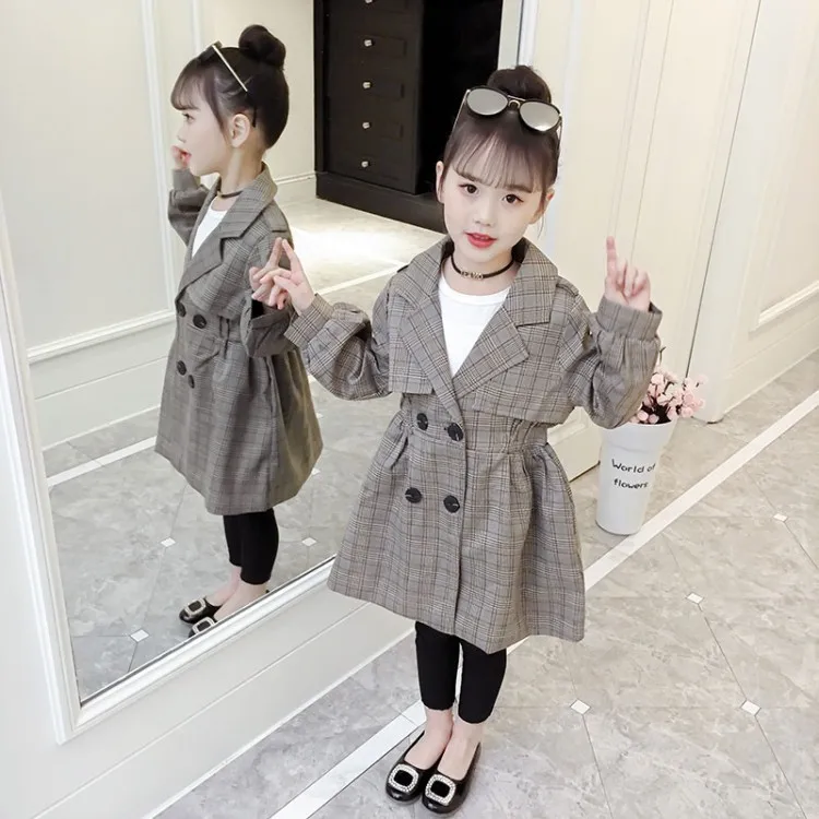 

Girls 2019 Spring And Autumn New Style Trench Coat Children Big Boy Western Style Korean-style Coat GIRL'S Casual Plaid Tops