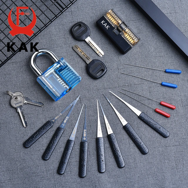 KAK Transparent Visible Pick Cutaway Practice Padlock Lock With Broken Key Removing Hook Kit Extractor Set Locksmith Wrench Tool 2