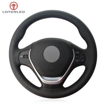 

LQTENLEO Black Artificial Leather Car Steering Wheel Cover for BMW 3 Series F30 F31 F34 318i 320i 320d 328i 330i 330e 330d 335i