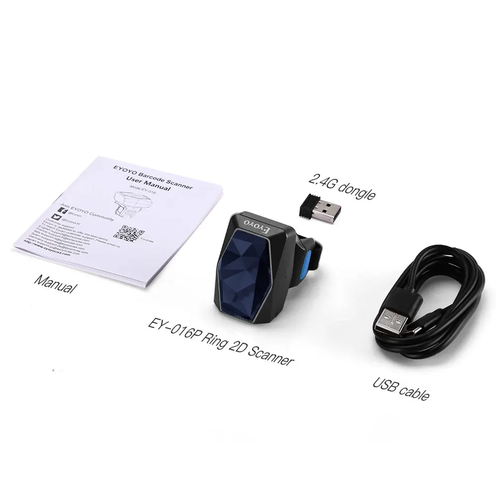 Eyoyo New 2D Wearable Ring Barcode Scanner Bluetooth 2.4G Wireless USB 3-in-1 1D QR bar code Reader Upgraded PDF417 Data Matrix