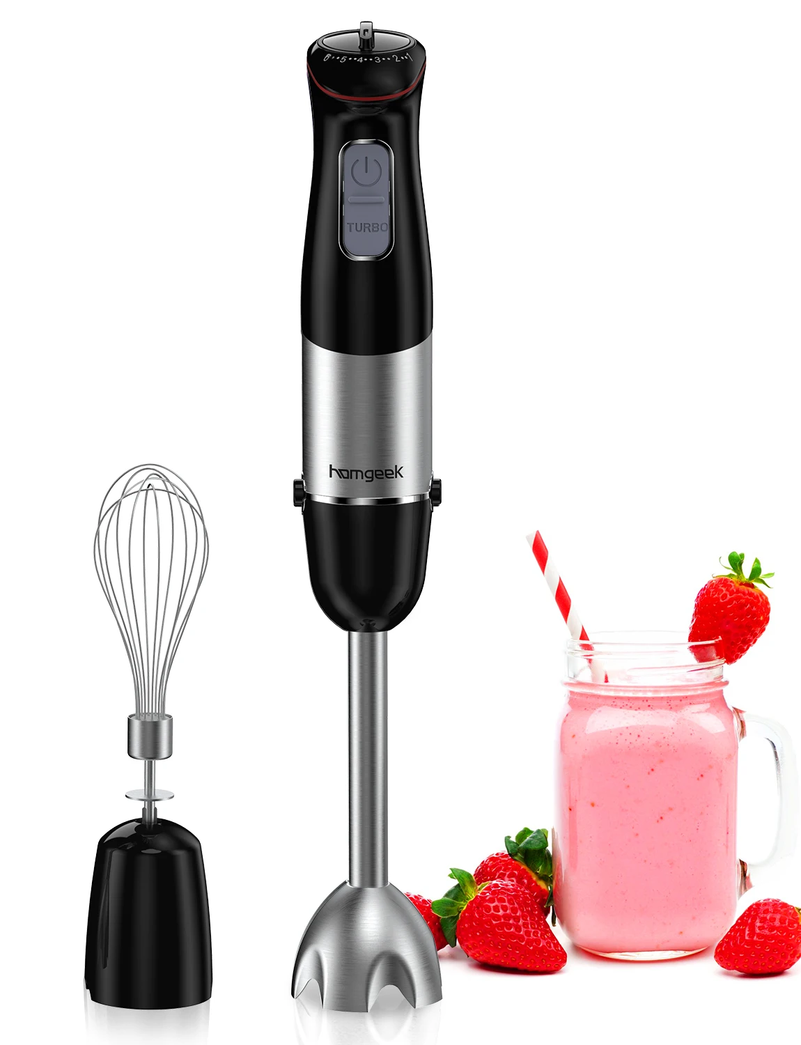 Homgeek Handheld Electric Blender 1000W 2 in 1 6 Speeds Adjustable