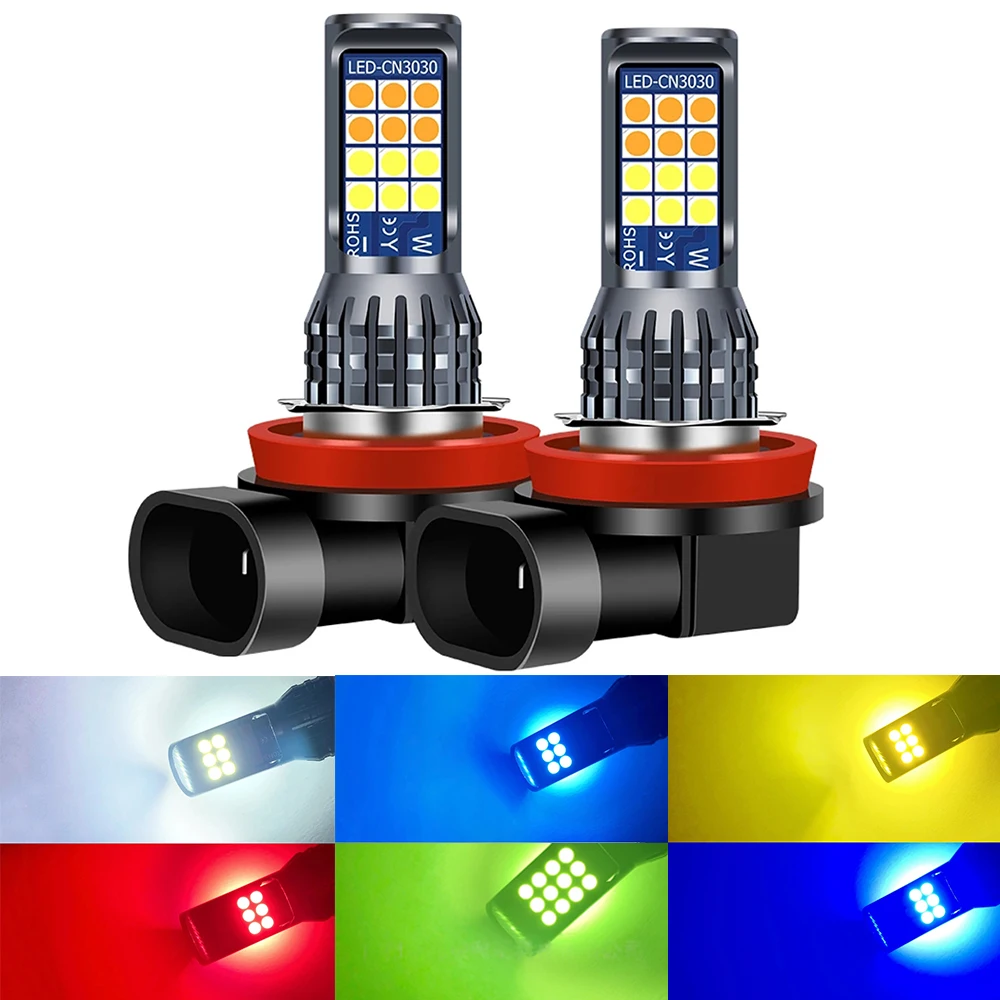 

2pcs Double Color H11 H8 H9 HB4 HB3 9005 9006 H16JP Led Fog Lights Driving Running Lamps 3030 24SMD Yellow Blue White 12V 24V