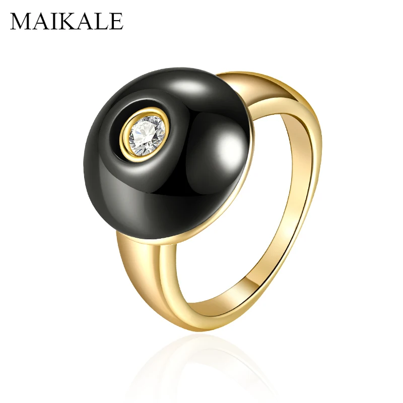 

MAIKALE Romantic Black/White Ceramic Rings for Women Jewelry Girls Gold Silver Wedding Band Ring Engagement Anniversary Gifts