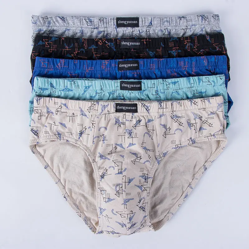 5Pcs/Lot Men Underwear Men's Briefs 100% Cotton Printed Loose PLUS Size Youth Shorts
