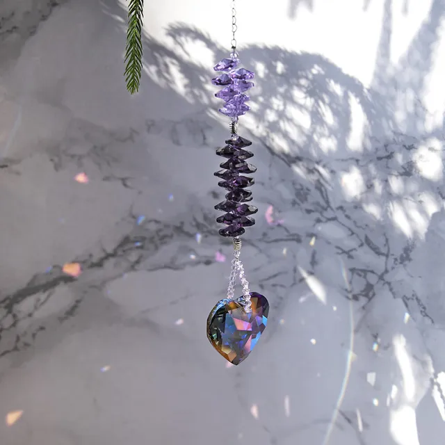 H&D Szivárványkészítő Lógó Kristály Napsütő Üveg Tényezett Szívprizma Medál Ablak, Ajándékok Karácsonyi Esküvőre (Lila) - Image 3