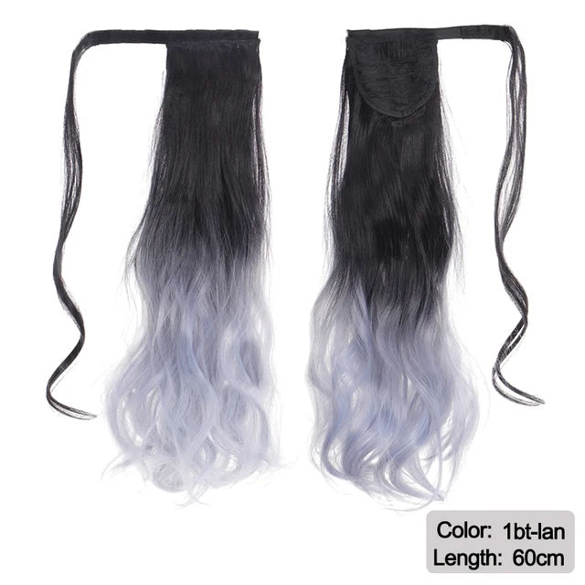 DIANQI Synthetic Corn Wavy Long Curly Ponytail Hairpiece Wrap on Clip Hair Extensions Black Pony Hair 1btlan